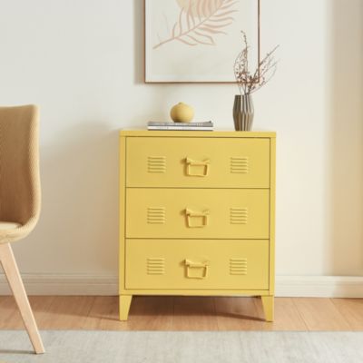Commode métallique Hämeenlinna avec 3 tiroirs acier 72 x 60 x 40 cm jaune en.casa