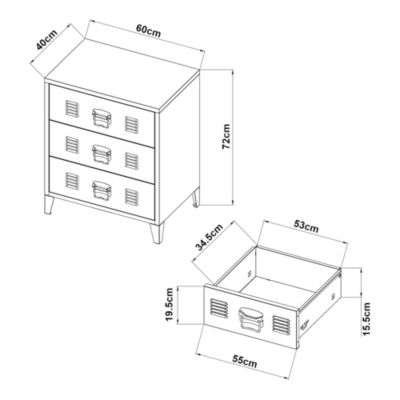 Commode métallique Hämeenlinna avec 3 tiroirs acier 72 x 60 x 40 cm violet en.casa