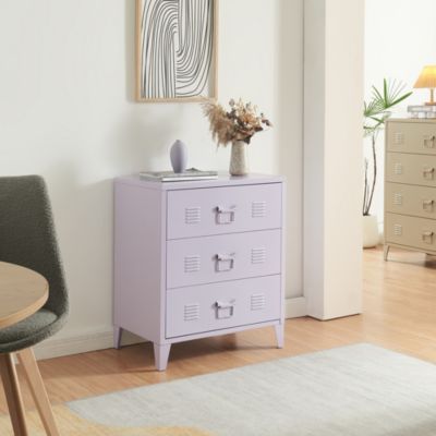 Commode métallique Hämeenlinna avec 3 tiroirs acier 72 x 60 x 40 cm violet en.casa