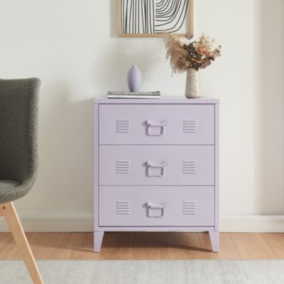 Commode métallique Hämeenlinna avec 3 tiroirs acier 72 x 60 x 40 cm violet en.casa