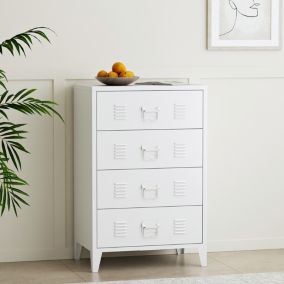 Commode métallique Hämeenlinna avec 4 tiroirs acier 92 x 80 x 40 cm blanc en.casa