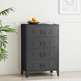 Commode métallique Hämeenlinna avec 4 tiroirs acier 92 x 80 x 40 cm noir en.casa