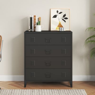 Commode métallique Hämeenlinna avec 4 tiroirs acier 92 x 80 x 40 cm noir en.casa