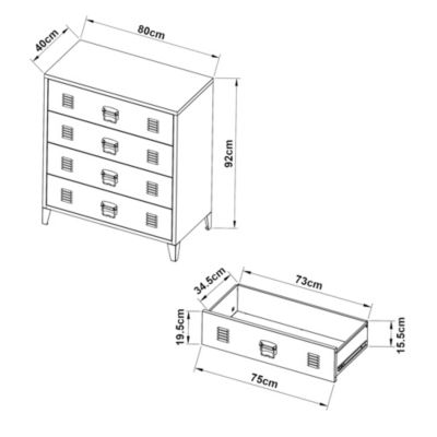 Commode métallique Hämeenlinna avec 4 tiroirs acier 92 x 80 x 40 cm noir en.casa