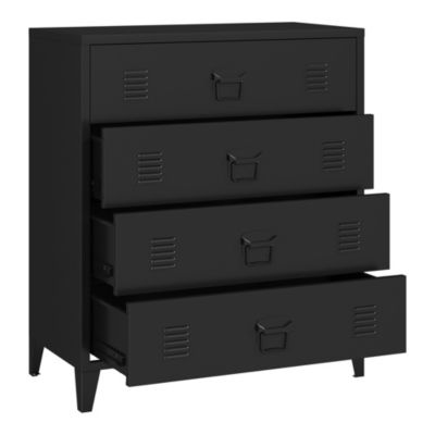 Commode métallique Hämeenlinna avec 4 tiroirs acier 92 x 80 x 40 cm noir en.casa