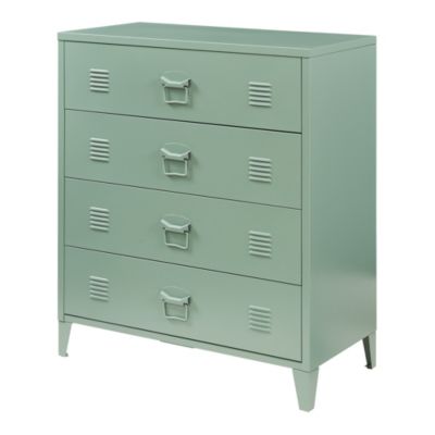 Commode métallique Hämeenlinna avec 4 tiroirs acier 92 x 80 x 40 cm vert mat en.casa