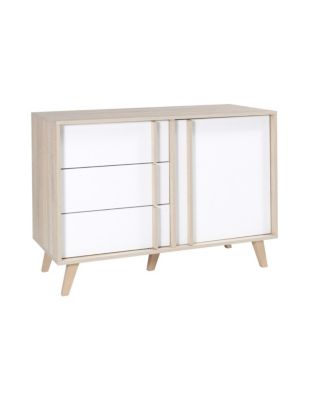 Commode MALMO 1 porte et 3 tiroirs  Chene clair et blanc