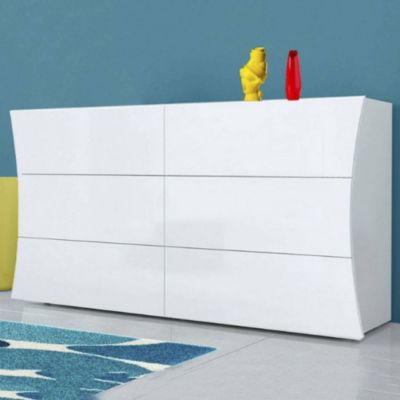 Commode Mauro, Commode 6 tiroirs, Commode de chambre, 100% Made in Italy, Blanc brillant, 155x40h82 cm