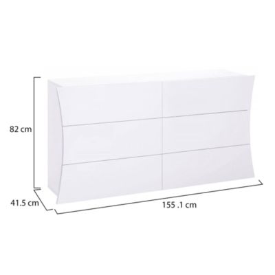 Commode Mauro, Commode 6 tiroirs, Commode de chambre, 100% Made in Italy, Blanc brillant, 155x40h82 cm