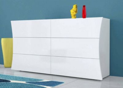 Commode Mauro, Commode 6 tiroirs, Commode de chambre, 100% Made in Italy, Blanc brillant, 155x40h82 cm