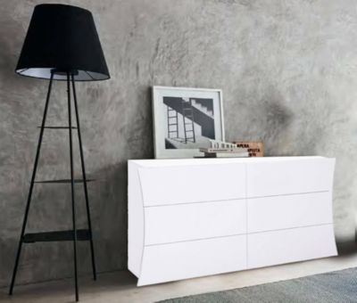 Commode Mauro, Commode 6 tiroirs, Commode de chambre, 100% Made in Italy, Blanc brillant, 155x40h82 cm