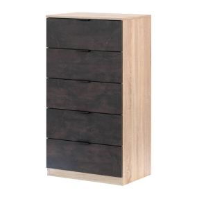 Commode Mesquite, commode à 5 tiroirs, commode pour la chambre, commode moderne, 60x40h110 cm, chêne et anthracite