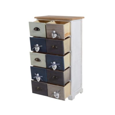 Commode Meuble 10 Tiroirs Bois Blue Gris Blanc Retro 88x48x30
