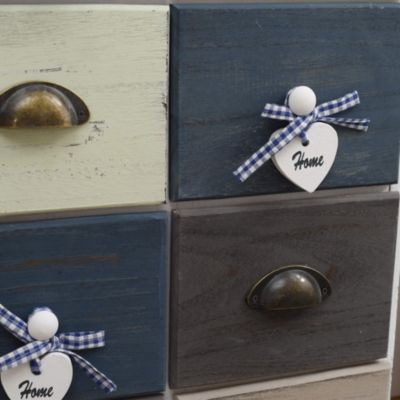 Commode Meuble 10 Tiroirs Bois Blue Gris Blanc Retro 88x48x30