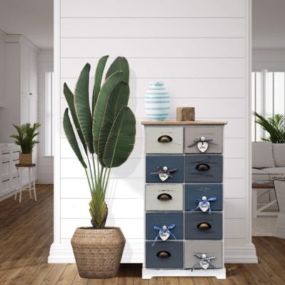 Commode Meuble 10 Tiroirs Bois Blue Gris Blanc Retro 88x48x30