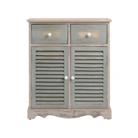 Commode Meuble 2 Porte 2 Tiroirs Bois Clair Vert 70x60x30