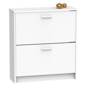 Commode Meuble à chaussures 2 portes coloris blanc - Hauteur 82 x Longueur 74 x Profondeur 25 cm