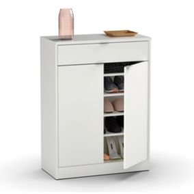 Commode meuble à chaussures coloris blanc brillant - Hauteur 101 x Longueur 75 x Profondeur 36 cm