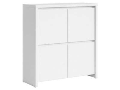 Commode Meuble de rangement 4 portes, coloris Blanc/Blanc Mat - Longueur 105 x Profondeur 40,5 x Hauteur 112,5 cm