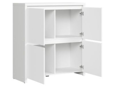 Commode Meuble de rangement 4 portes, coloris Blanc/Blanc Mat - Longueur 105 x Profondeur 40,5 x Hauteur 112,5 cm