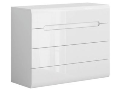 Commode meuble de rangement à 4 tiroirs, coloris Blanc/Blanc haute brillance - Longueur 105 x Profondeur 41 x Hauteur 84 cm