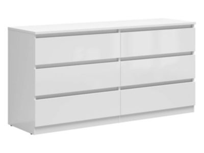 Commode meuble de rangement à 6 tiroirs coloris Blanc brillant - Longueur 150 x Profondeur 45 x Hauteur 75,5 cm