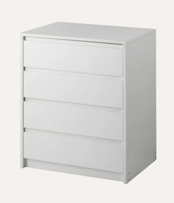 Commode, Meuble de rangement avec 4 tiroirs coloris blanc - Hauteur 74 x Longueur 70 x profondeur 45 cm