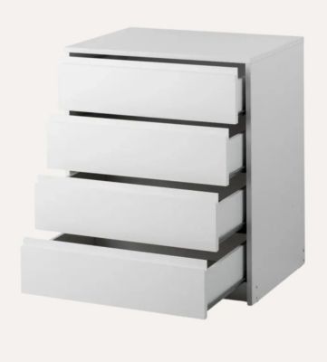Commode, Meuble de rangement avec 4 tiroirs coloris blanc - Hauteur 74 x Longueur 70 x profondeur 45 cm