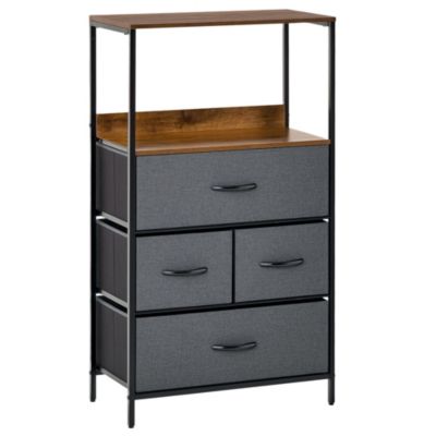 Commode meuble de rangement chiffonnier 4 tiroirs amovibles 1 étagère 58 x 29 x 103 cm gris effet bois