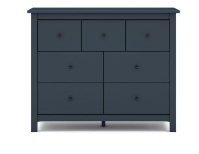 Commode, meuble de rangement en pin avec 7 tiroirs coloris bleu marine - Longueur 110 x Profondeur 40 x Hauteur 80 cm