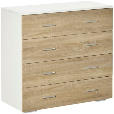 Commode meuble de rangement style contemporain 4 tiroirs 76 x 35 x 72 cm blanc et couleur bois