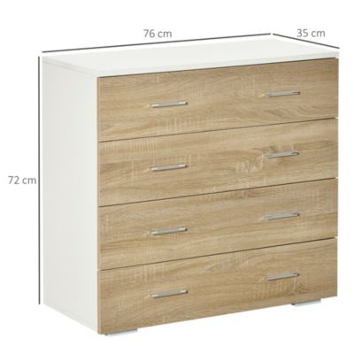 Commode meuble de rangement style contemporain 4 tiroirs 76 x 35 x 72 cm blanc et couleur bois