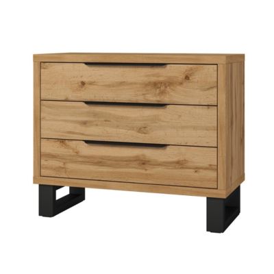 Commode MILOS  3 tiroirs style industriel chene brut et noir