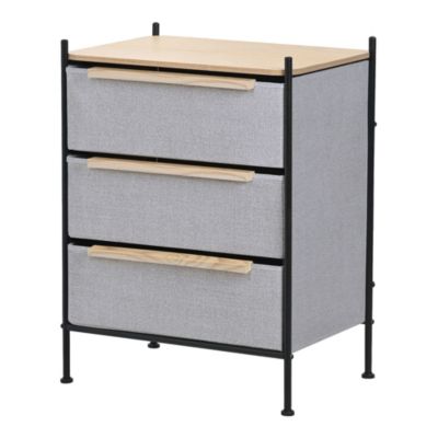 Commode ML-Design à 3 tiroirs tissu gris clair 58x78x42,5 cm avec structure en acier aspect chêne