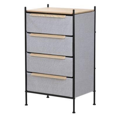 Commode ML-Design à 4 tiroirs tissu gris clair 58x98x42,5 cm avec structure en acier aspect chêne