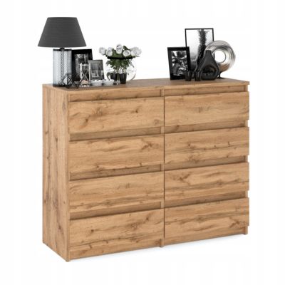 Commode moderne 120 cm Chêne Wotan avec 8 tiroirs - Grand meuble de rangement pour salon