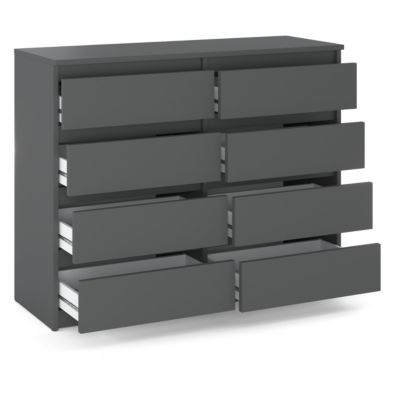 Commode moderne 120 cm gris mat avec 8 tiroirs - Grand meuble de rangement pour salon