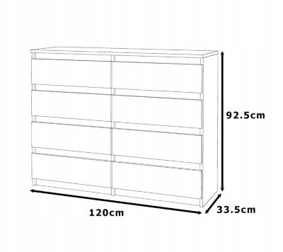 Commode moderne 120 cm Gris mat & Chêne Wotan - 8 tiroirs, grand meuble de rangement pour salon