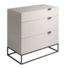Commode moderne en bois gris et acier noir pour un rangement élégant