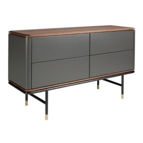 Commode Moderne en Bois Gris Foncé avec Plateau en Noyer et Pieds en Acier Noir