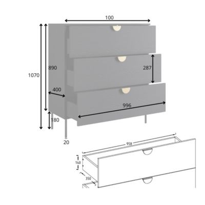 Commode MONDO Noir structuré et doré 3 tiroirs Pieds métal Design ...