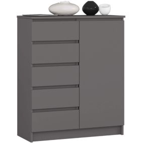 commode nauli 1 porte 5 tiroirs 97x35x80 cm gris