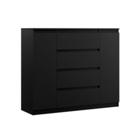 Commode, noir, 140 x 39 x 101 cm, 2 portes, 4 tiroirs