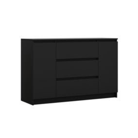 Commode, noir mat, 120 x 39 x 78 cm, 2 portes, 3 tiroirs