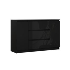 Commode, noir mat, noir brillant, 120 x 39 x 78 cm, 2 portes, 3 tiroirs