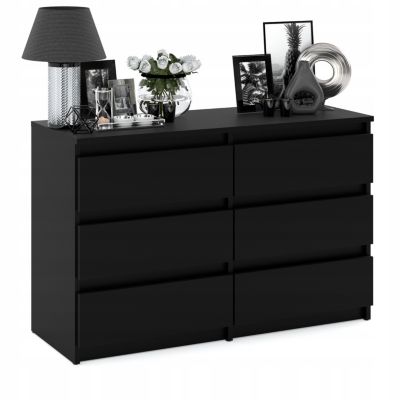 Commode NOIRE 100 cm - 6 tiroirs - Meuble TV spacieux rangement style loft pour salon