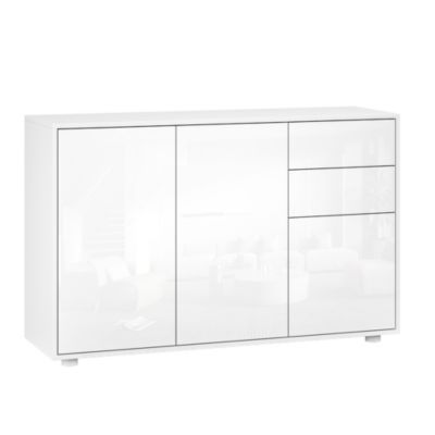 Commode Paarl 74 x 117 x 36 cm avec 3 portes blanc brillant en.casa