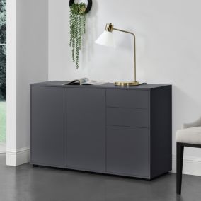 Commode Paarl avec 2 Tiroirs 3 Portes 74 x 117 x 36 cm Gris Foncé Mat en.casa