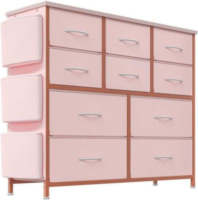 Commode - PROMIRACAL - 10 Tiroirs - Rose - Structure en Métal - Style Scandinave Moderne
