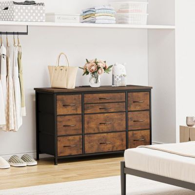 Commode - PROMIRACAL - 10 Tiroirs - Tissu - Métal - Bois Rustique 120x40x70cm